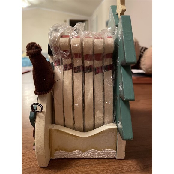 Holiday Classics Collection Snowman 6 Coasters Holder Wood Cottage Core - Picture 2 of 16